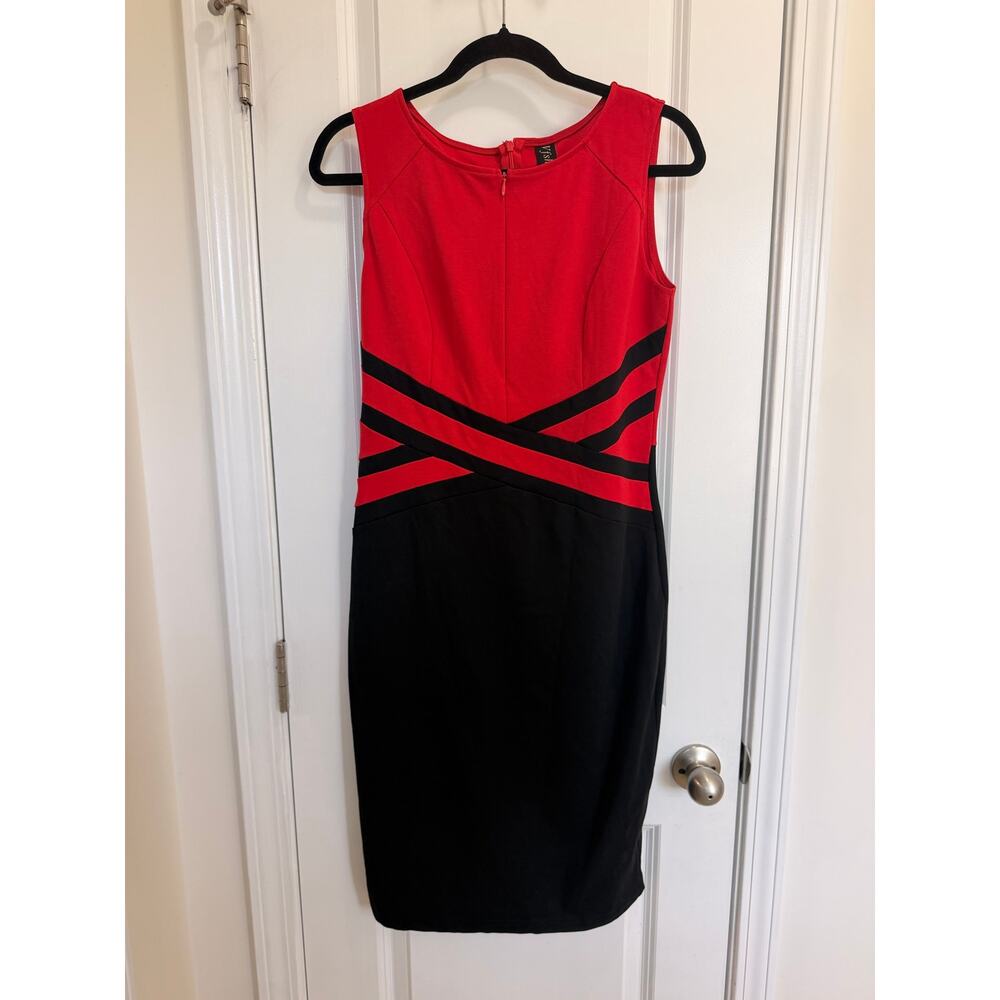 VFShow NWT Red Black Colorblock Sheath Dress Sleeveless Knee Length Size M